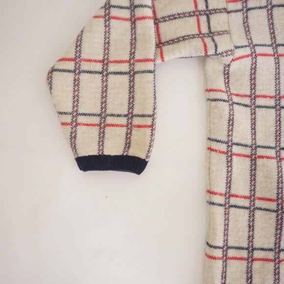 Vintage Pendleton Cream Navy Plaid Wool Checker Cardigan Old Money Preppy 1X - Picture 7 of 10
